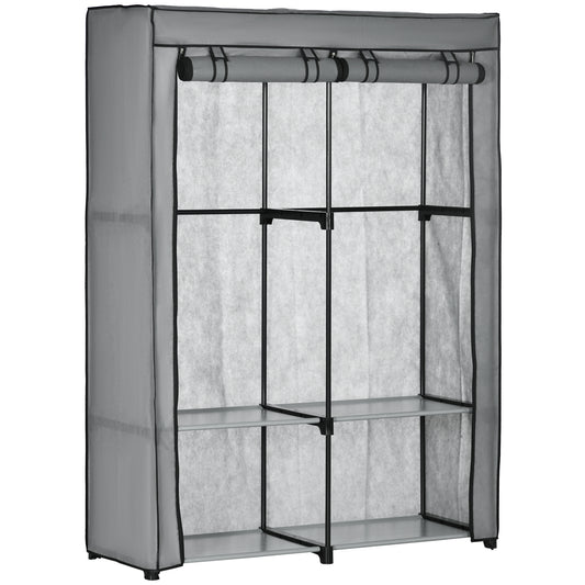 Photo of HOMCOM Steel Frame Fabric Wardrobe, with Rail and Shelves - Light Grey in Grey colour on a white background