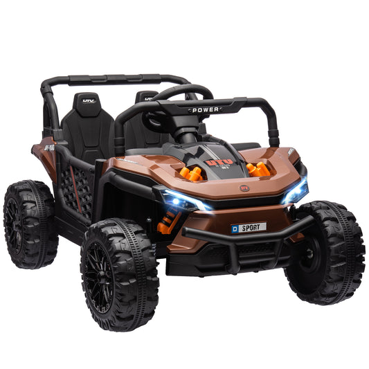 Photo of AIYAPLAY 12V Battery Powered Ride on Truck w/ Remote, Four Suspension Wheels, Horn, Lights, Music, USB, for Ages 3-5 Years, Brown in Brown colour on a white background