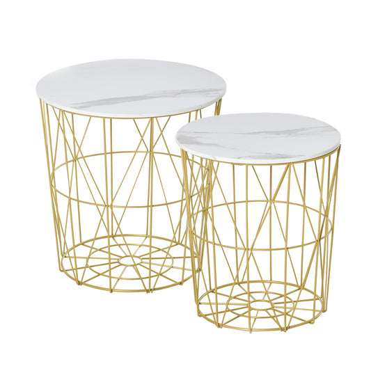 Photo of HOMCOM Set of 2 Nesting Side Tables with Storage, Round End Tables Coffee Tables with Steel Frame and Removable Round Top, for Living Room, bedroom, office, White in White colour on a white background