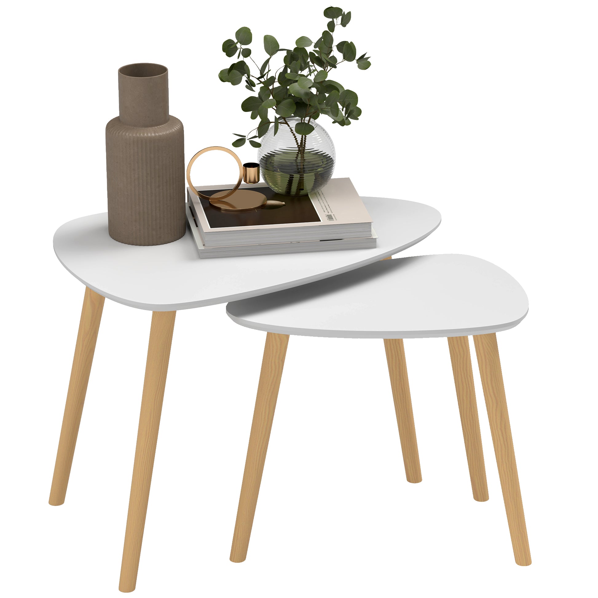 Photo of HOMCOM Nesting Coffee Table, Set of 2 Side Tables, Stacking End Tables with Solid Wood Legs, for Living Room Bedroom, Light Grey in Grey colour on a white background