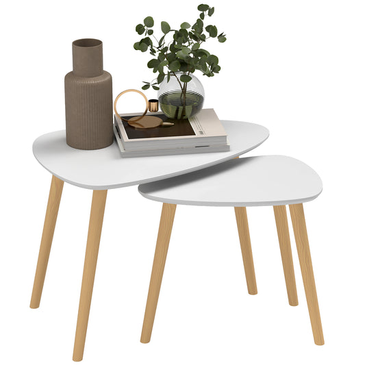 Photo of HOMCOM Nesting Coffee Table, Set of 2 Side Tables, Stacking End Tables with Solid Wood Legs, for Living Room Bedroom, Light Grey in Grey colour on a white background