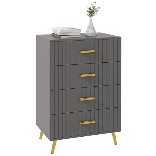 Photo of HOMCOM Four Drawer Embossed Line Dresser - Grey/Gold Tone in Tone colour on a white background