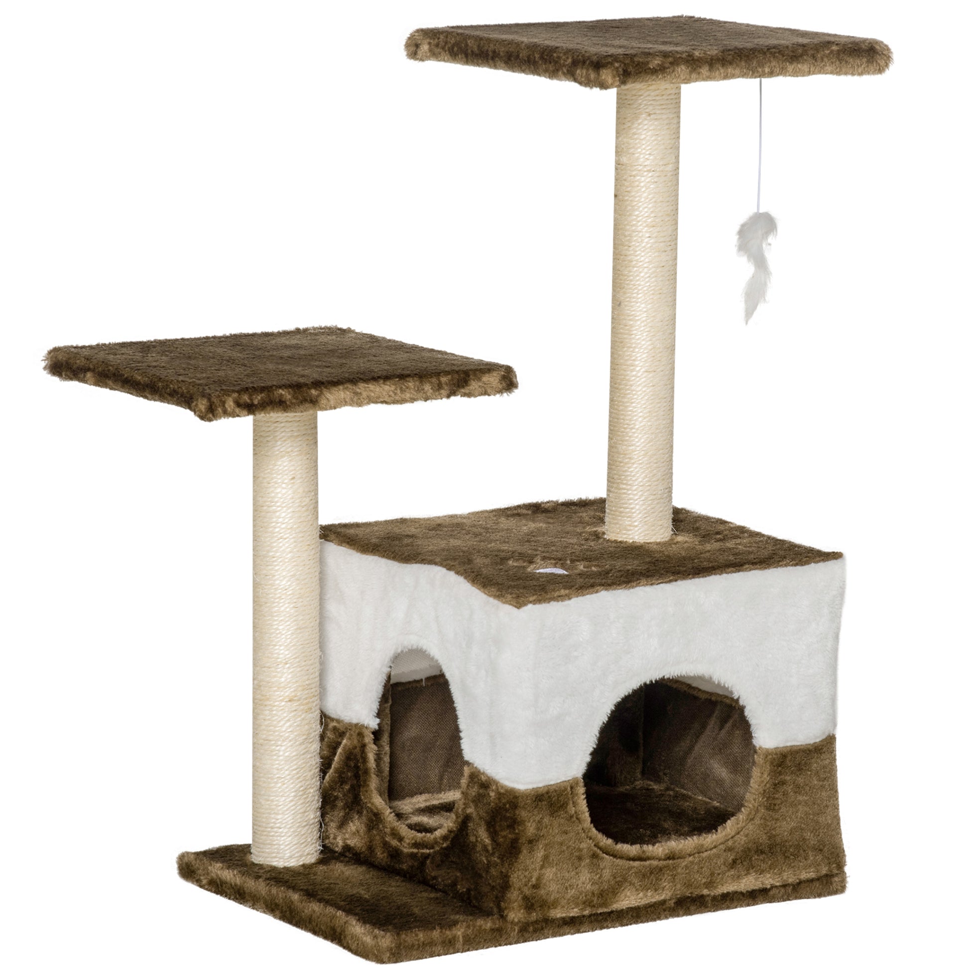 Photo of PawHut Cat Tree Tower for Indoor Cats Kitten House Scratching Posts with Condo Perch Interactive Mouse Toy, 45 x 33 x 70 cm, Brown in Brown colour on a white background