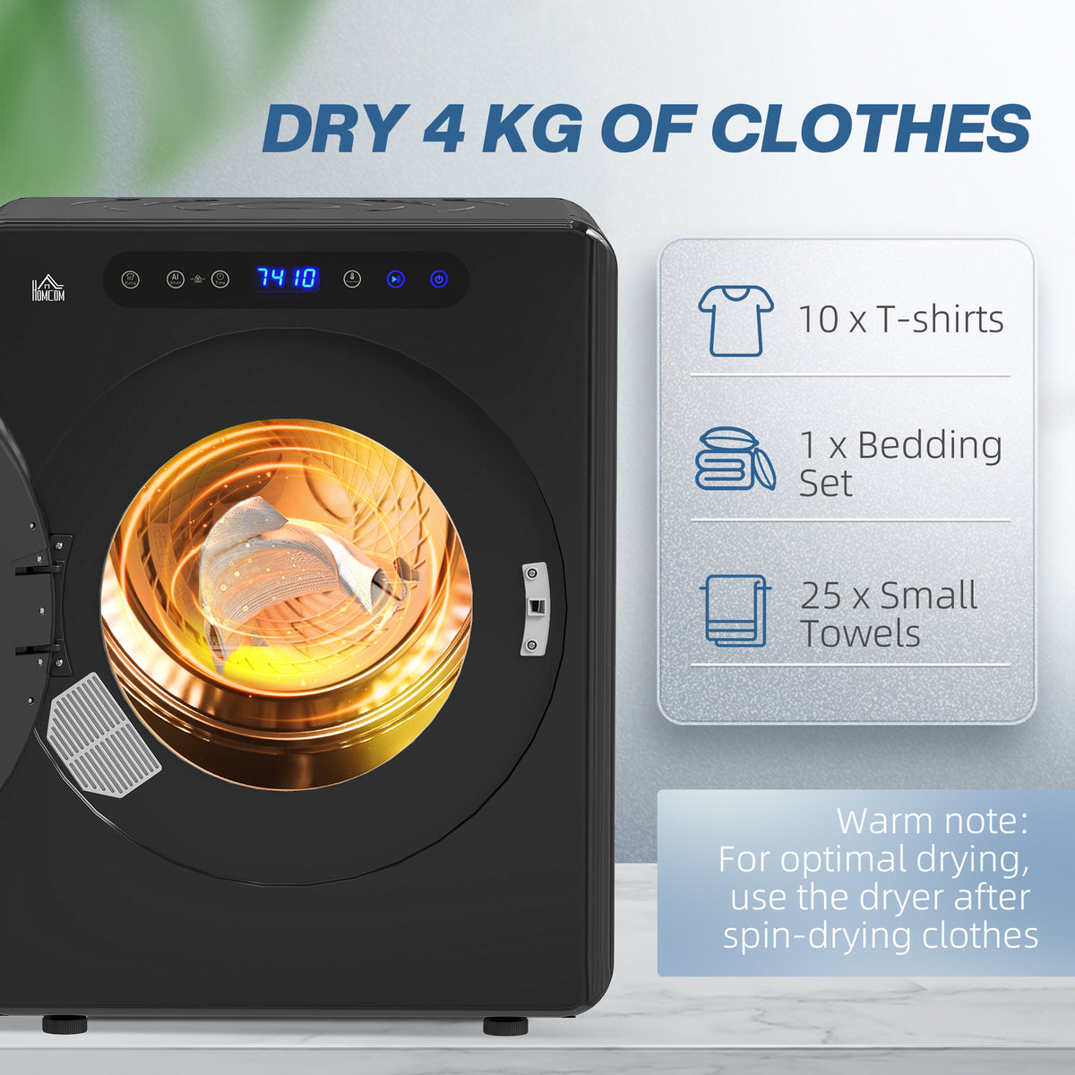 HOMCOM 4kg Compact 40-60℃  Tumble Dryer - Black