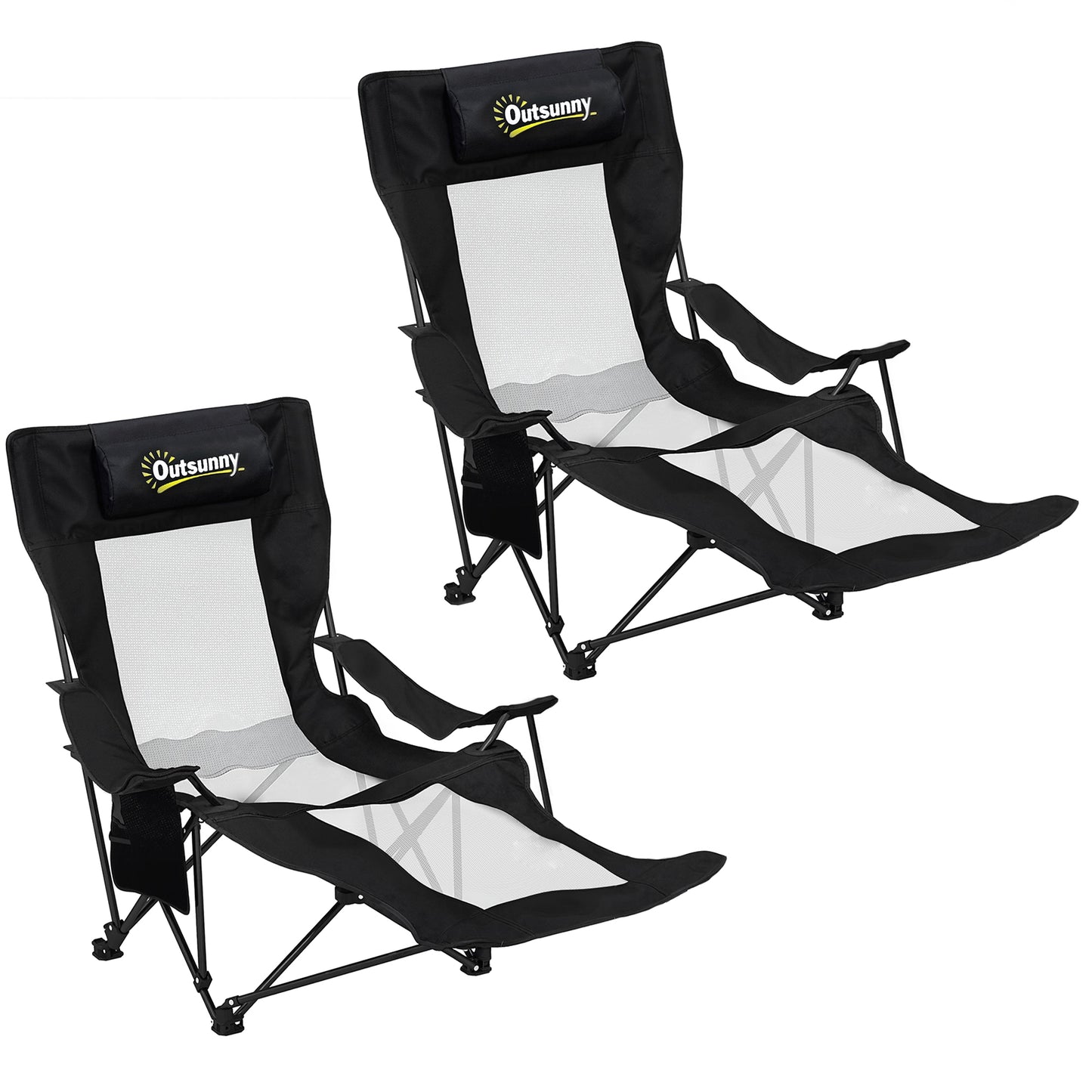 Photo of Outsunny Camping Chair Reclining Portable Camp Chair with Detachable Footrest Cup Holder Black in Black colour on a white background