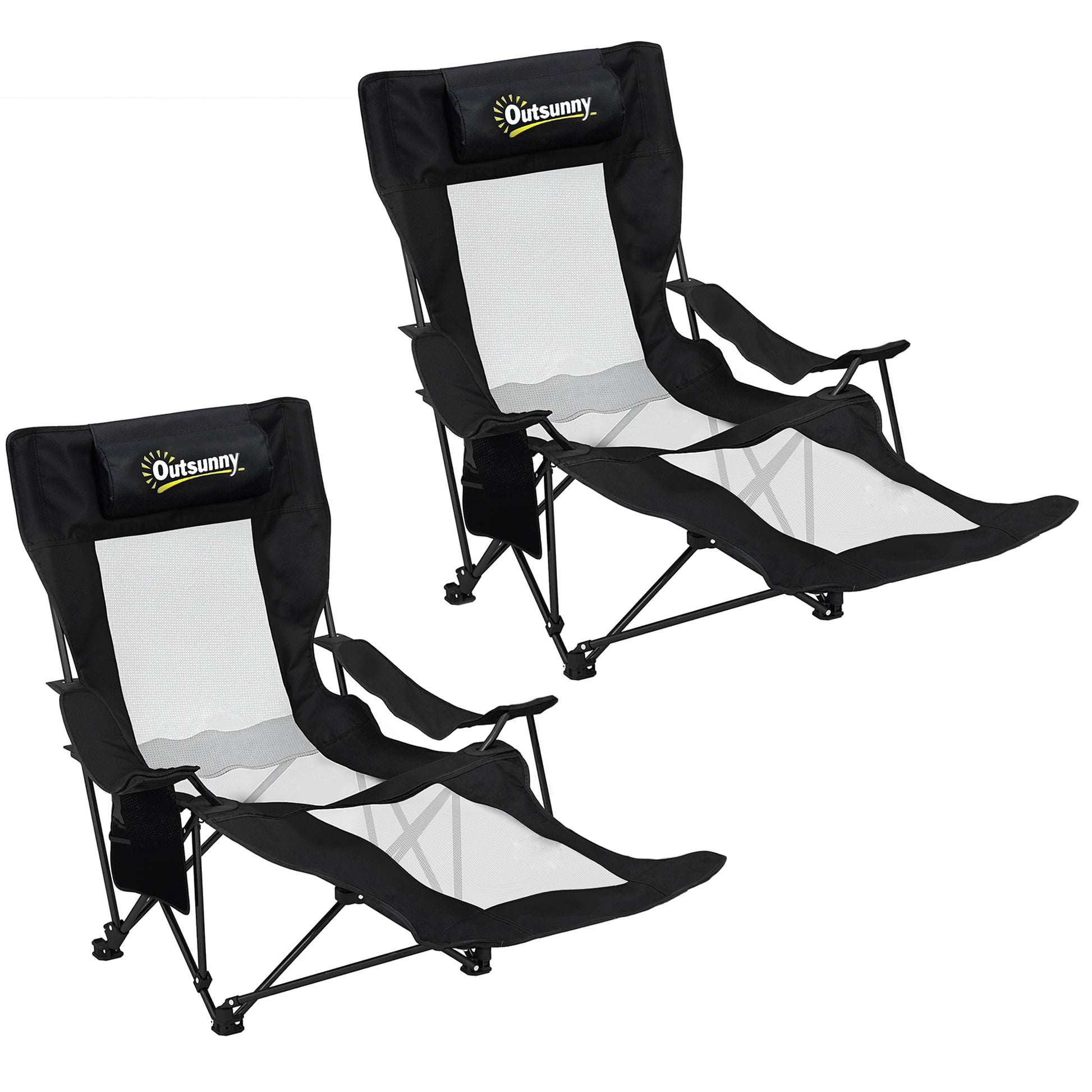 Photo of Outsunny Camping Chair Reclining Portable Camp Chair with Detachable Footrest Cup Holder Black in Black colour on a white background