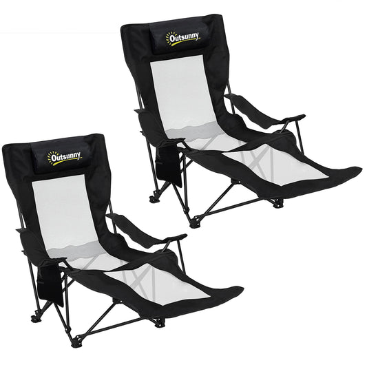 Photo of Outsunny Camping Chair Reclining Portable Camp Chair with Detachable Footrest Cup Holder Black in Black colour on a white background