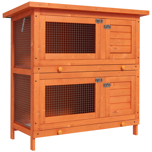 Photo of PawHut Rabbit Hutch Outdoor Guinea Pig Hutch Wooden Duck House Pet Cage with Opening Roof, 90 x 45 x 90cm in 90cm colour on a white background