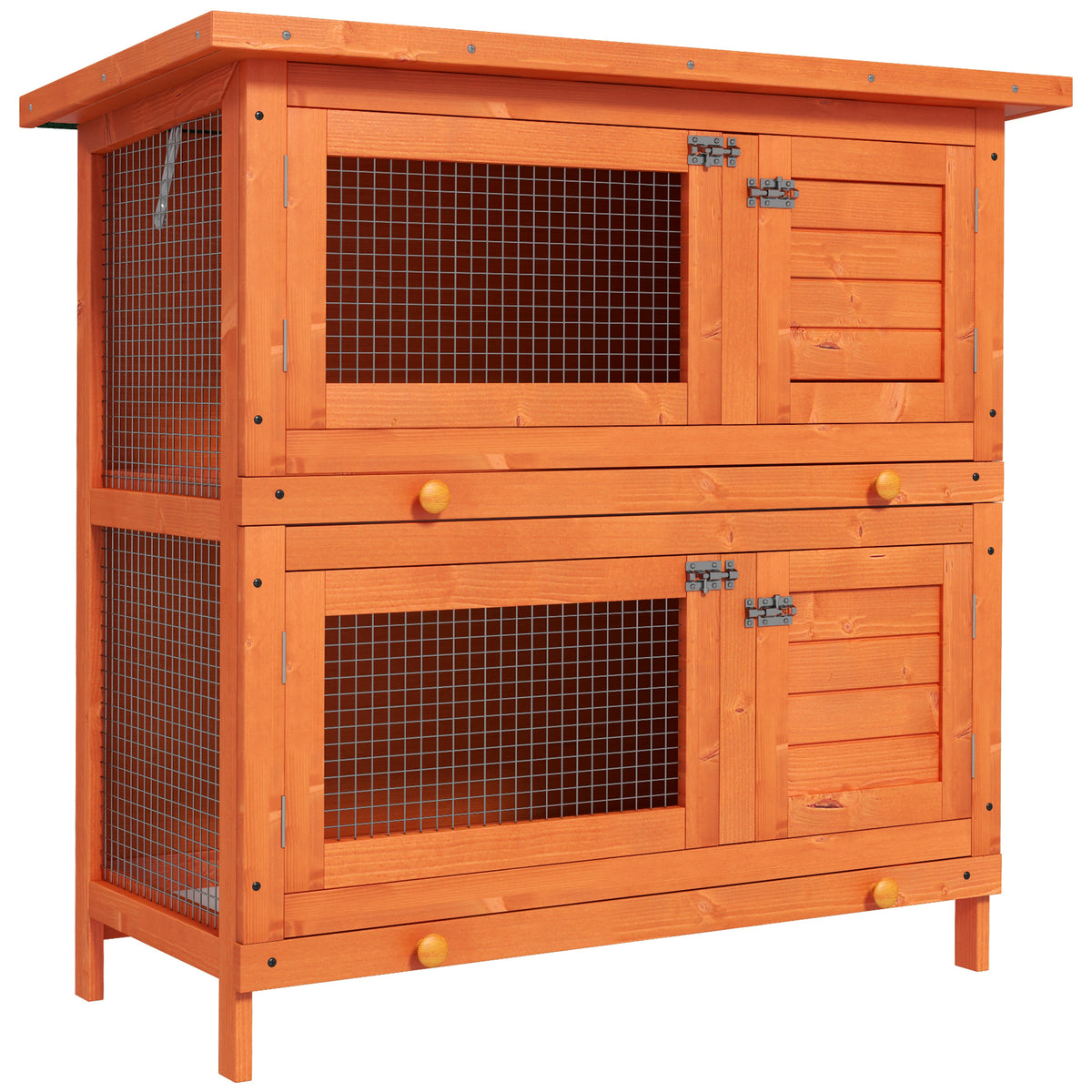 Photo of PawHut 2-Tier Rabbit Hutch with Separate Living Levels & Slide-Out Tray, 90 x 45 x 90 cm, Natural Wood Finish in Finish colour on a white background