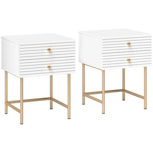 Photo of HOMCOM Set of Two Elegant Bedside Tables - White/Gold-Tone in White/Gold-Tone colour on a white background