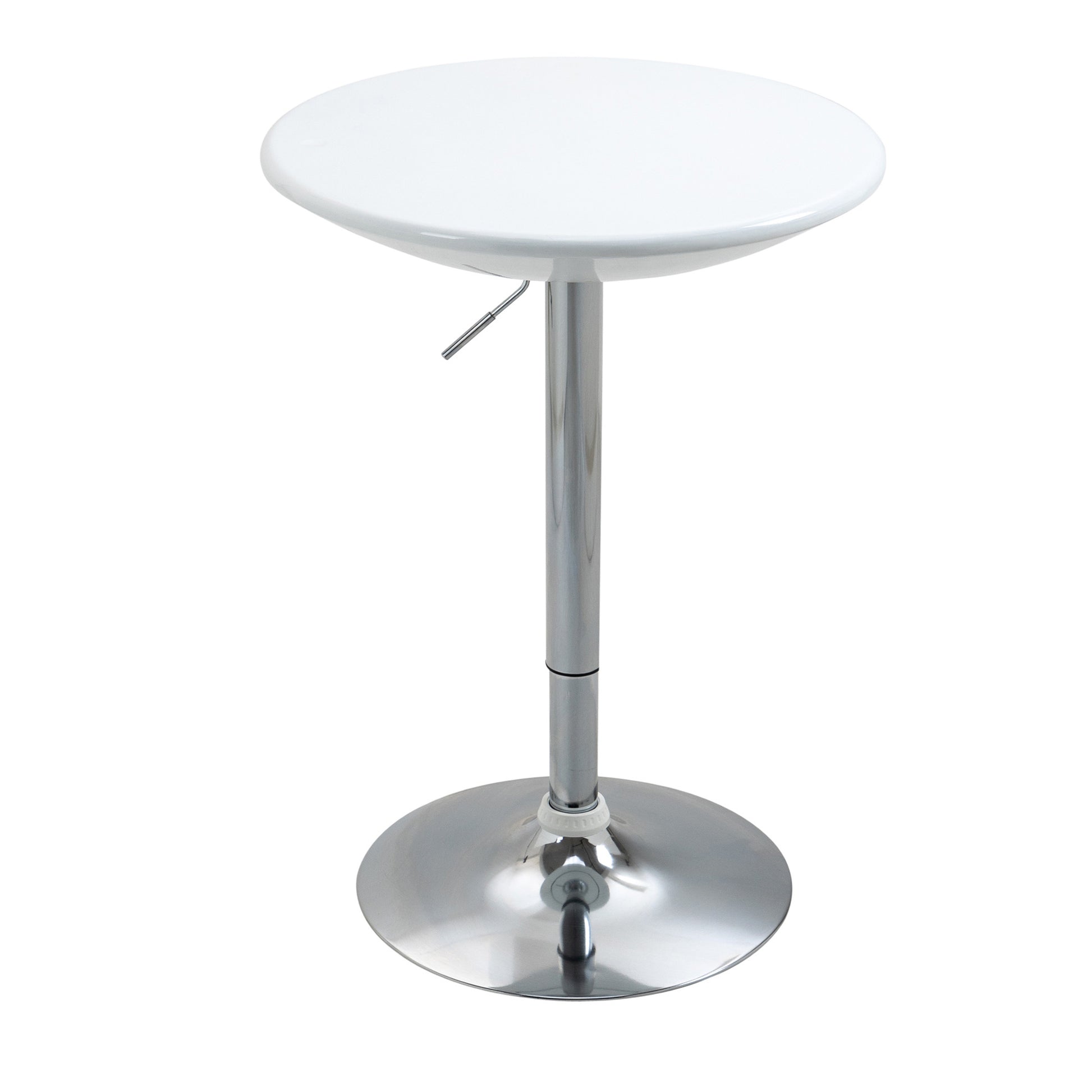 Photo of HOMCOM Modern Round Bar Table Adjustable Height Home Pub Bistro Desk Swivel Painted Top with Silver Steel Leg and Base, White in White colour on a white background
