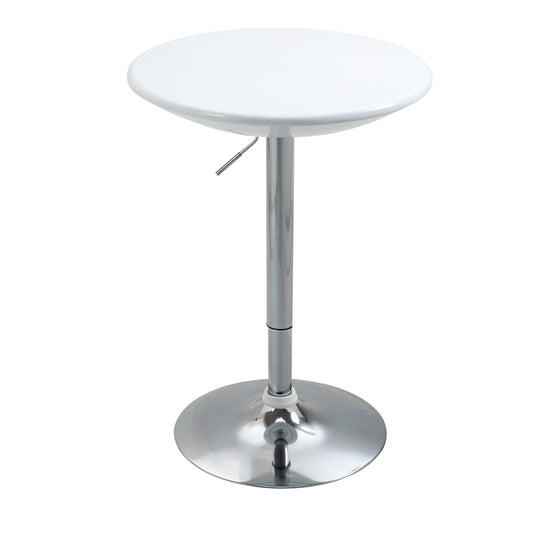 Photo of HOMCOM Modern Round Bar Table Adjustable Height Home Pub Bistro Desk Swivel Painted Top with Silver Steel Leg and Base, White in White colour on a white background