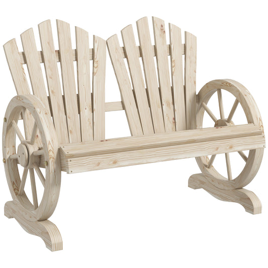 Photo of Outsunny Fir Wood Love Seats with Wheel-Shaped Armrests, Large Load-Bearing Chair, Natural Wood Finish in Finish colour on a white background