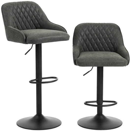 Photo of HOMCOM Bar Stools Adjustable Swivel Kitchen Chairs with Backrest Set of 2 for Kitchen Island Dark Grey in Grey colour on a white background