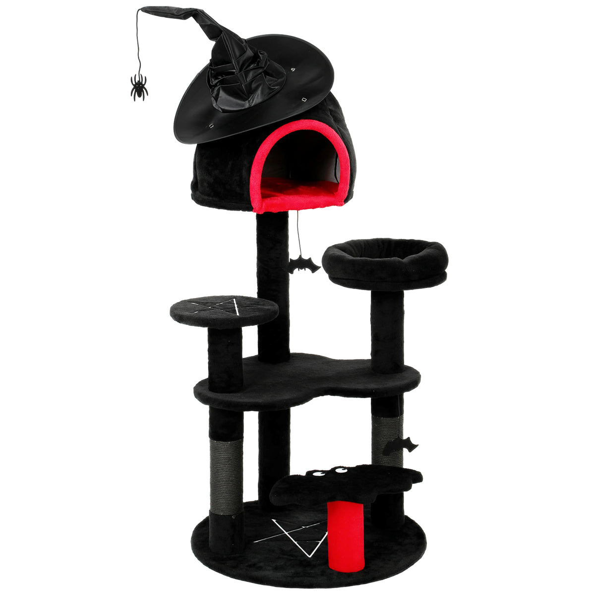 Photo of PawHut Gothic Cat Tree, 155cm Cat Tower for Indoor Kittens, Multi-Level Stable Kitten Activity Centre, Black, Halloween in Halloween colour on a white background