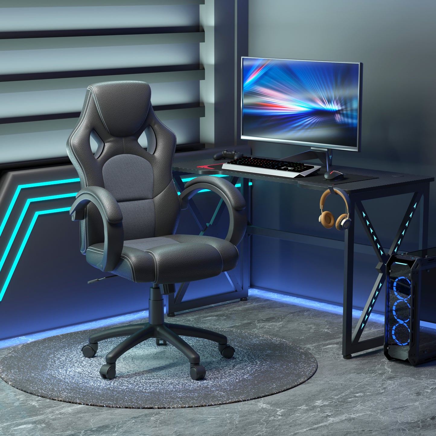 Vinsetto Office Chair Faux Leather Swivel Computer Desk Chair for Home Office with Wheels Armrests Black