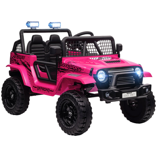 Photo of AIYAPLAY 12V Battery Powered Kids Ride-On Car, Electric Truck w/ Spring Suspension, Remote, Music, Horn, Lights, Pink in Pink colour on a white background