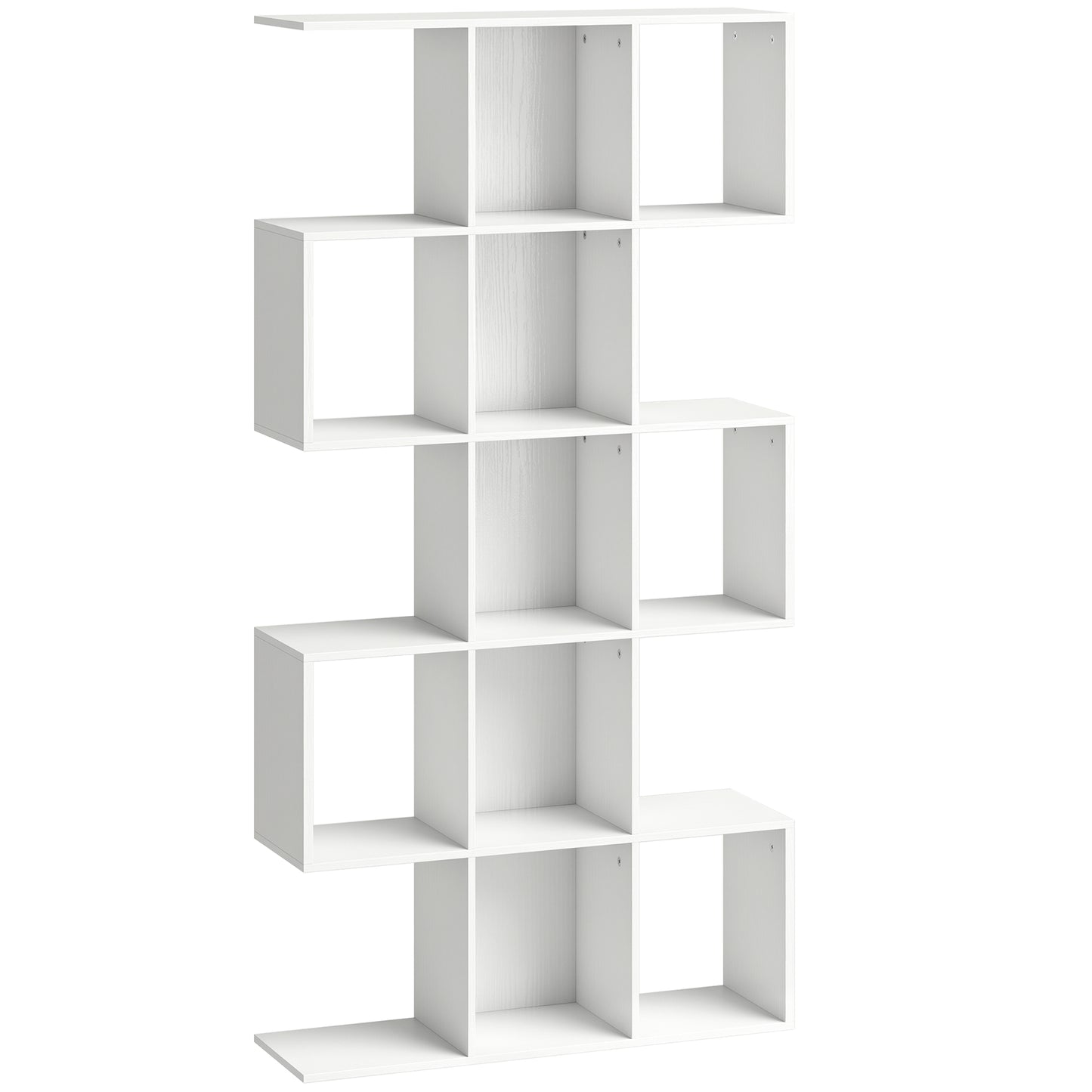 Photo of HOMCOM 5-Tier Bookshelf, S Shaped Geometric Bookcase with 15 Compartments, White Wood Effect in Effect colour on a white background