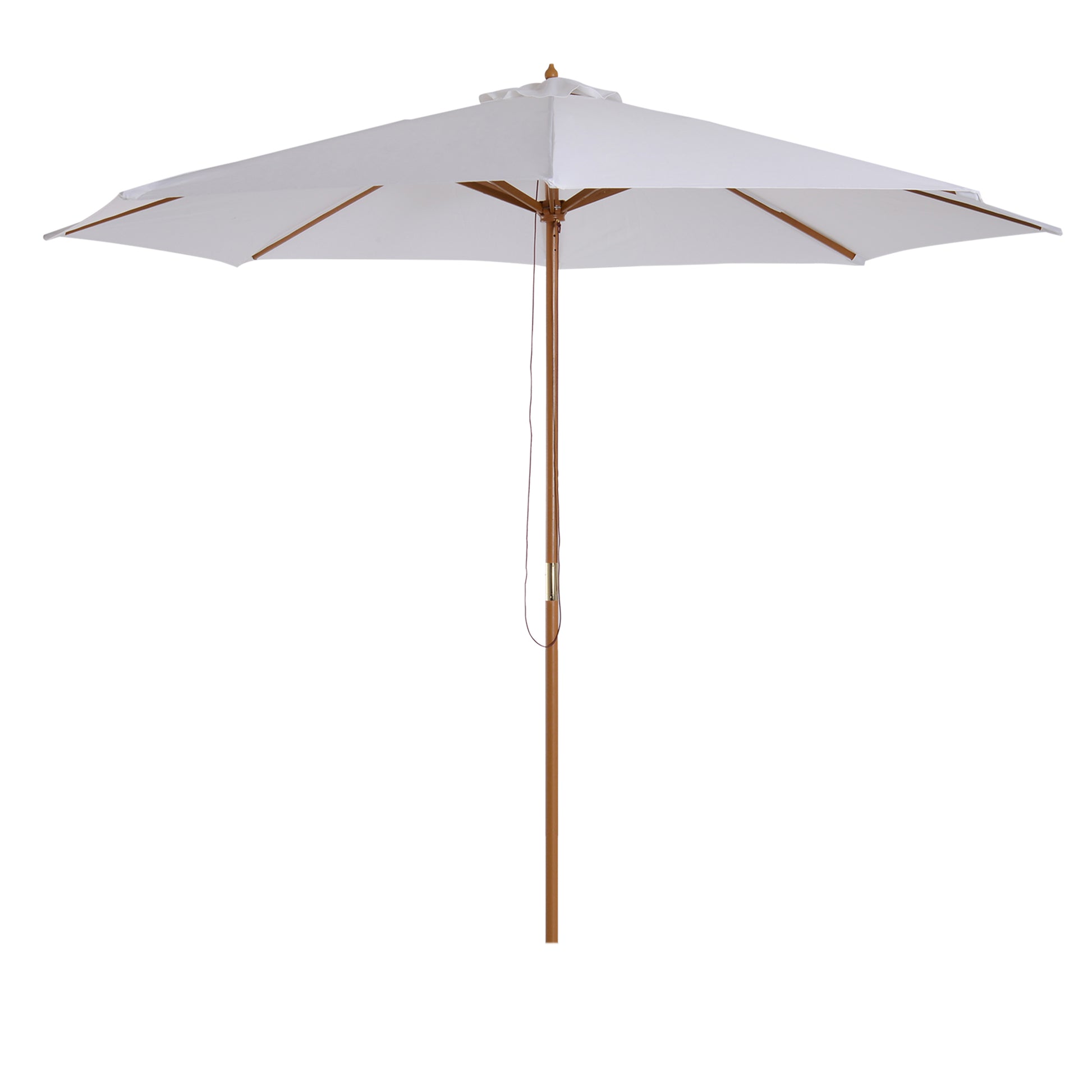 Photo of Outsunny 3(m) Garden Parasol, Pulley Operated Patio Umbrella, Wooden Table Market Umbrella with Rope Pulley Mechanism and 8 Ribs, Cream White in White colour on a white background