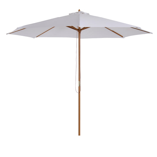 Photo of Outsunny 3(m) Garden Parasol, Pulley Operated Patio Umbrella, Wooden Table Market Umbrella with Rope Pulley Mechanism and 8 Ribs, Cream White in White colour on a white background