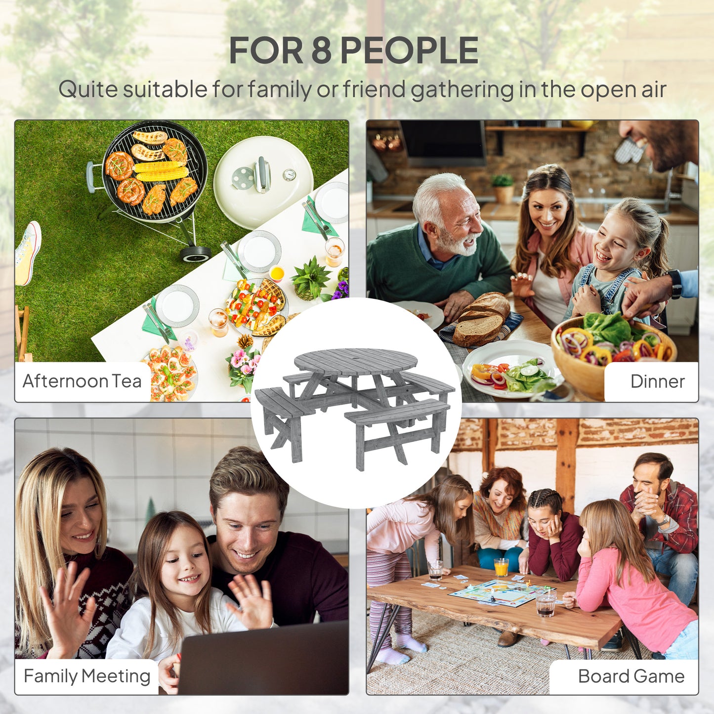 Outsunny 8-Seater Wooden Picnic Set-Fir Wood