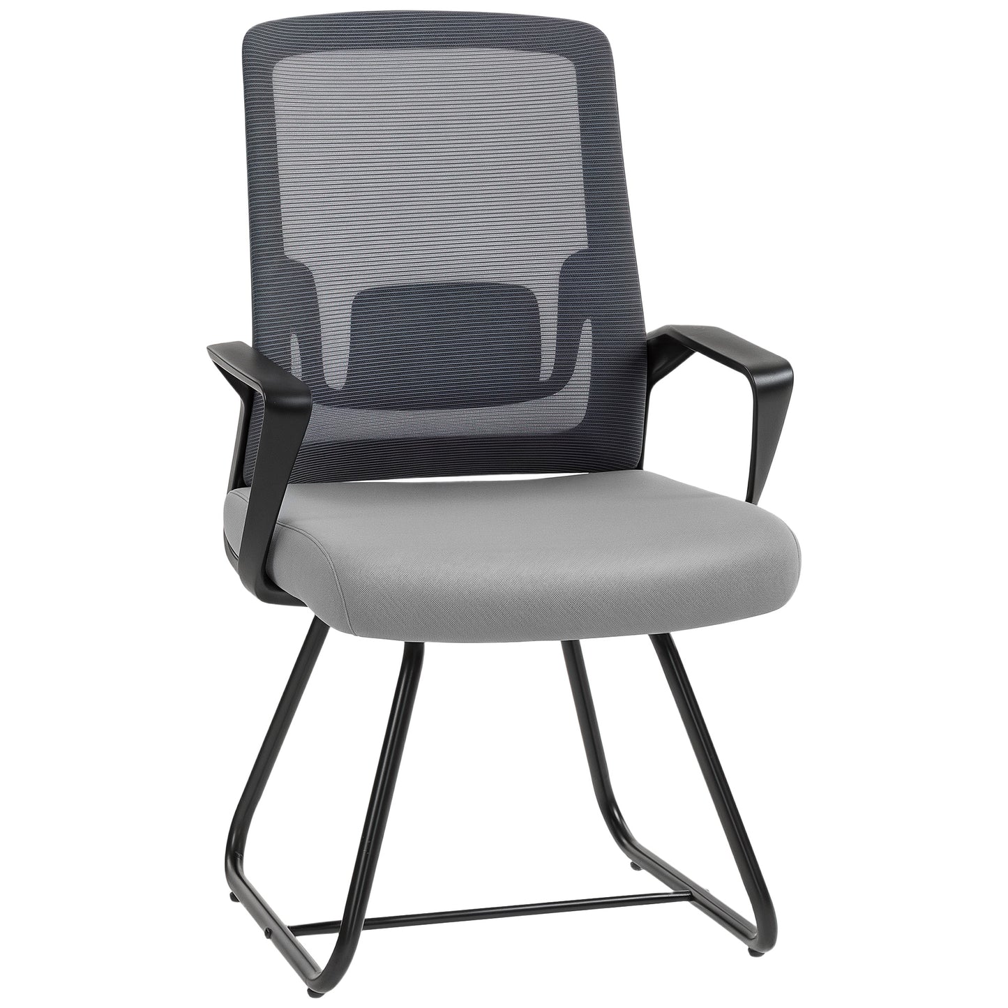 Photo of HOMCOM Desk Chair No Wheels, Office Chair with Mesh Back, Lumbar Support, Metal Base for Waiting Room, Conference Room, Dark Grey in Grey colour on a white background