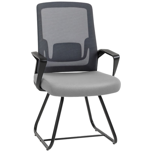 Photo of HOMCOM Desk Chair No Wheels, Office Chair with Mesh Back, Lumbar Support, Metal Base for Waiting Room, Conference Room, Dark Grey in Grey colour on a white background