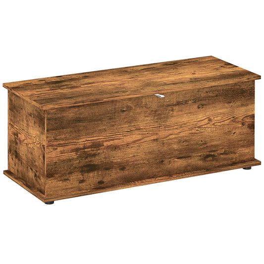 Photo of HOMCOM Storage Chest, Large 114L Blanket Box, Shoe Bench with Safety Hinged Lid, Storage Trunk, Bed End Bench for Bedroom, Hallway, Living room, Playroom, 100 x 40 x 40cm, Rustic Brown in Brown colour on a white background