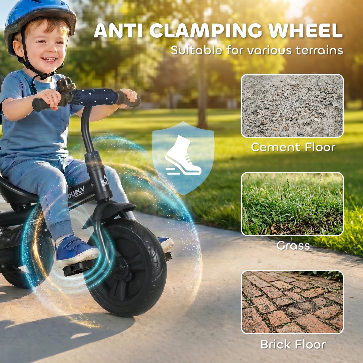 HOMCOM 6 in 1 Tricycle for Kids with 5-point harness straps, Removable Canopy, Dark Blue