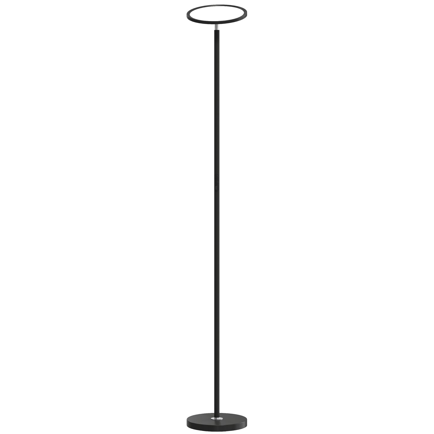 Photo of HOMCOM Uplighter Floor Lamp with Tuya App and Music Sync, Standing Lamp with Adjustable Head for Living Room Bedroom, Black in Black colour on a white background