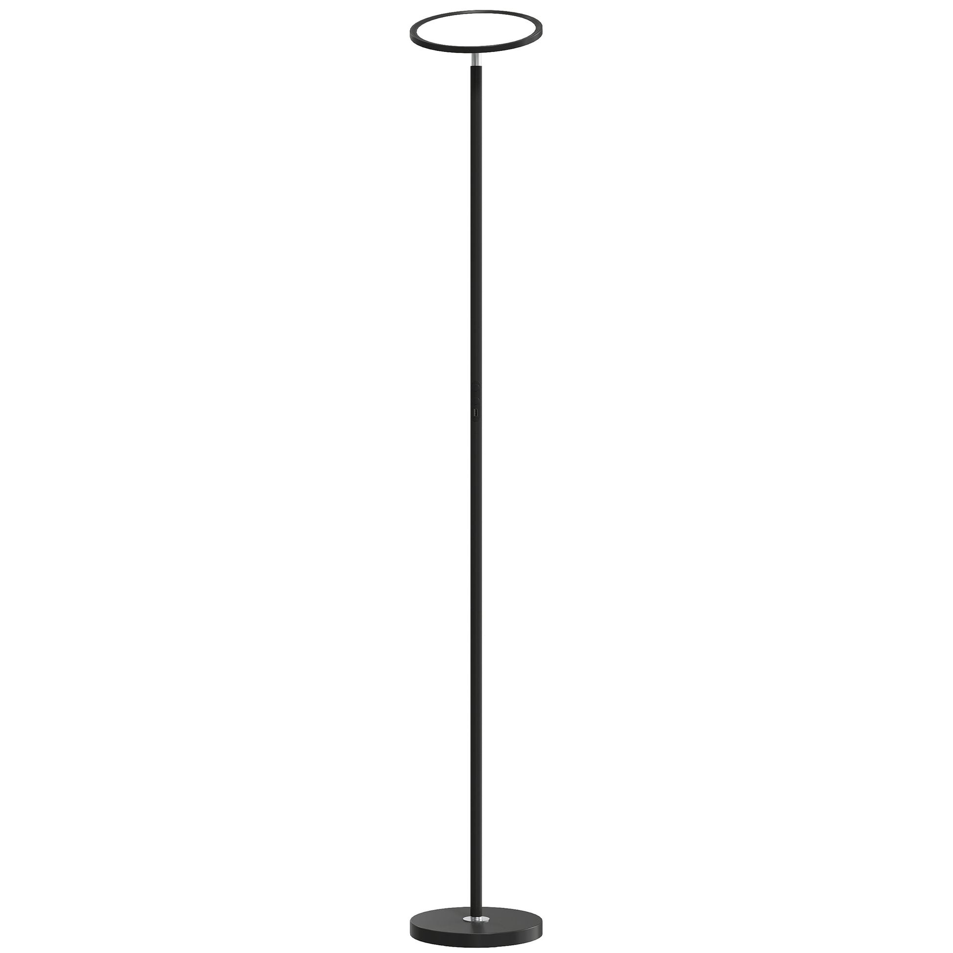 Photo of HOMCOM Uplighter Floor Lamp with Tuya App and Music Sync, Standing Lamp with Adjustable Head for Living Room Bedroom, Black in Black colour on a white background
