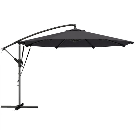 Photo of Outsunny 3 m Cantilever Parasol with Protective Cover and Wind Ropes, Banana Parasol with Crank Handle, Black in Black colour on a white background