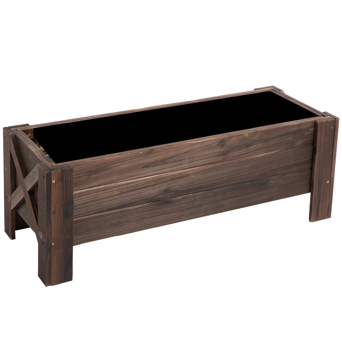 Photo of Outsunny 58L Garden Raised Bed Planter Grow Containers for Outdoor Patio Plant Flower Vegetable Pot Fir Wood, 100 x 36.5 x 36 cm, Carbonized Colour in Colour colour on a white background