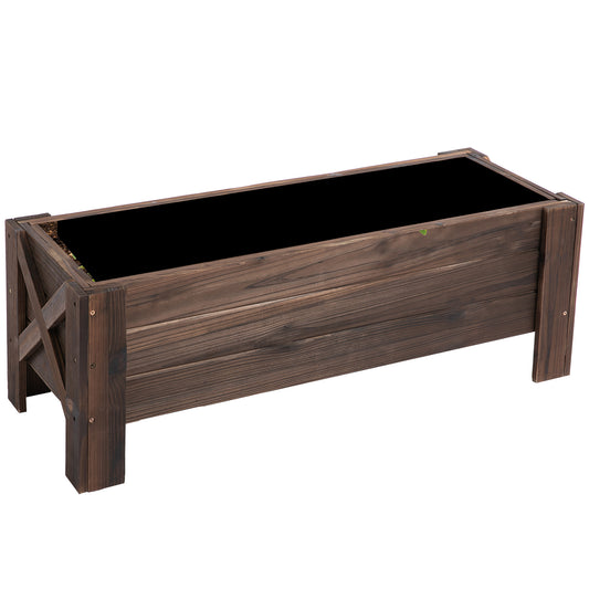 Photo of Outsunny 58L Garden Raised Bed Planter Grow Containers for Outdoor Patio Plant Flower Vegetable Pot Fir Wood, 100 x 36.5 x 36 cm, Carbonized Colour in Colour colour on a white background