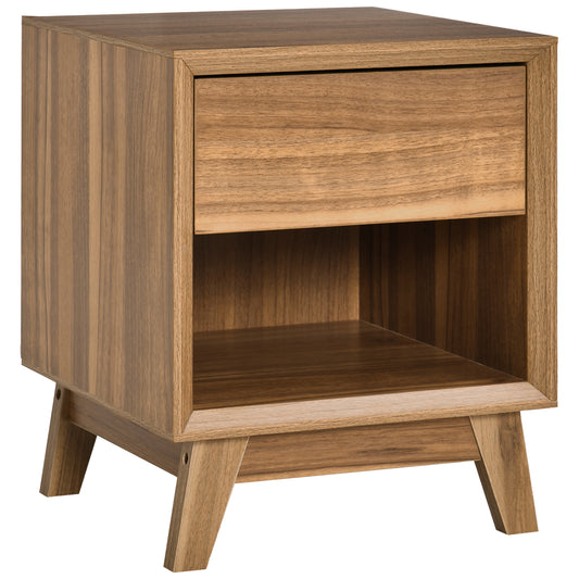 Photo of HOMCOM Modern Bedside Table Nightstand, Living Room End Table, Side Table with Drawer and Shelf, Walnut Brown in Brown colour on a white background