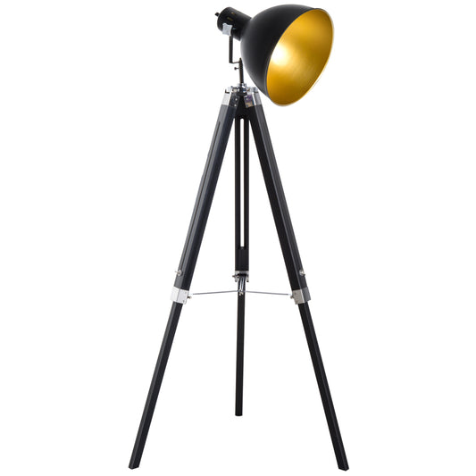 Photo of HOMCOM Tripod Floor Lamp, Spotlight Reading Lamp w/ Adjustable Height, Angle, Wood Legs for Living Room, Bedroom, Home, Office, Black and Gold in Gold colour on a white background