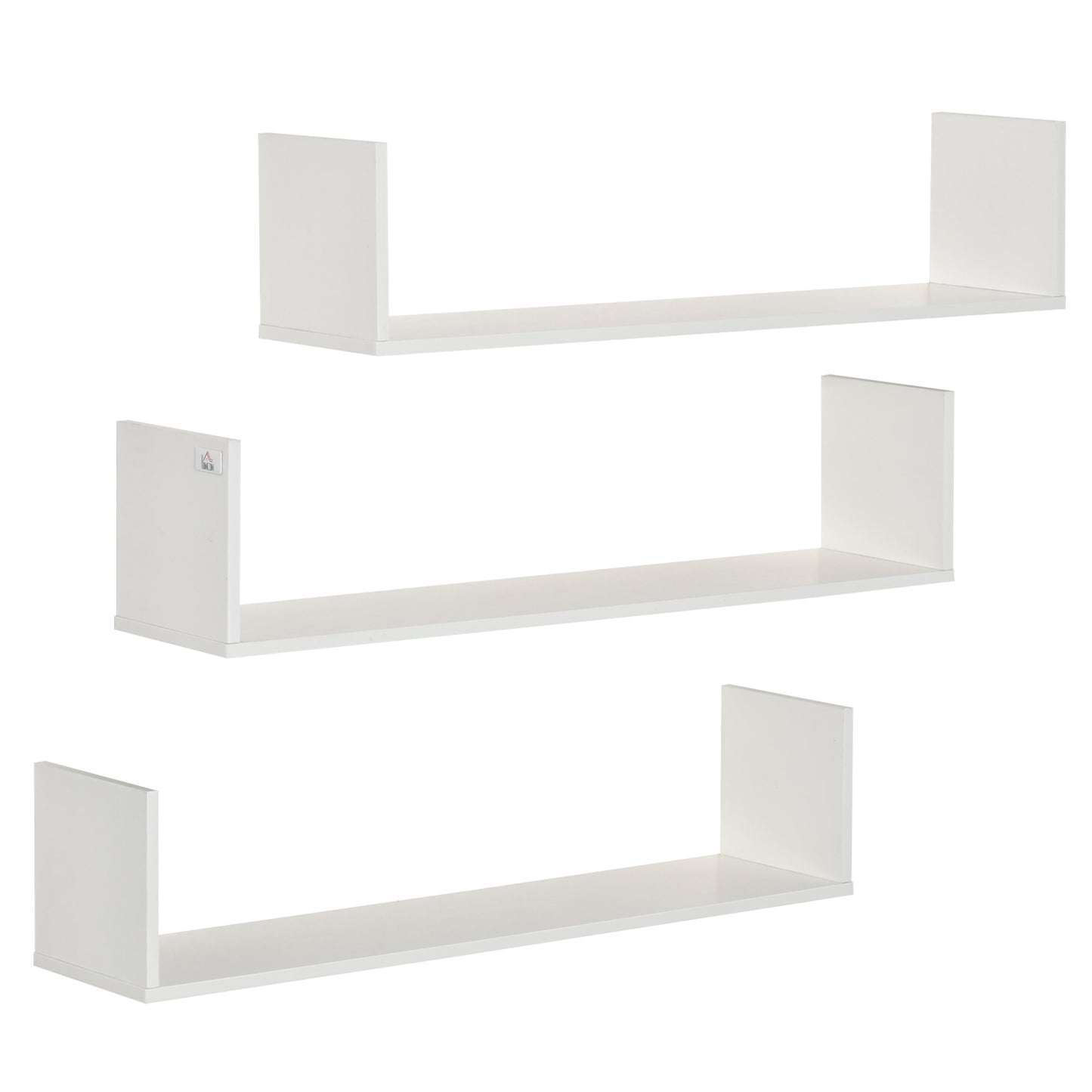 Photo of HOMCOM Set of 3 Wooden U-Shaped Floating Shelves Set, 80cm Wall Mounted Hanging Bookshelf, CD DVD Storage Display for Bedroom Living Room Kitchen, White in White colour on a white background