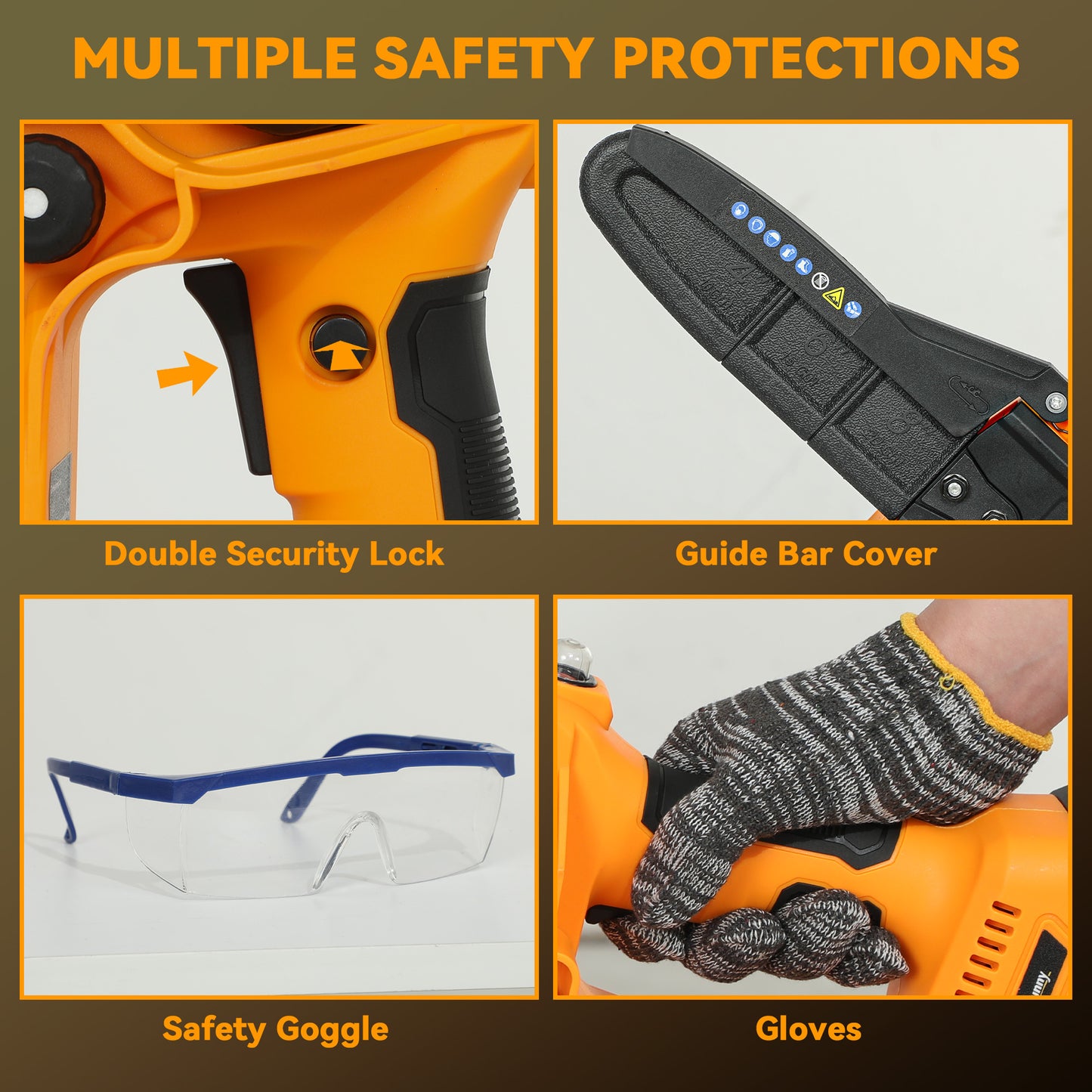 Outsunny Mini Pruning Saw Cordless, 8 Inch Electric Pruning Saw with 2 x 4000mAh Batteries, Brushless Motor and Safety Lock for Tree Trimming, Garden, Wood Cutting, Orange