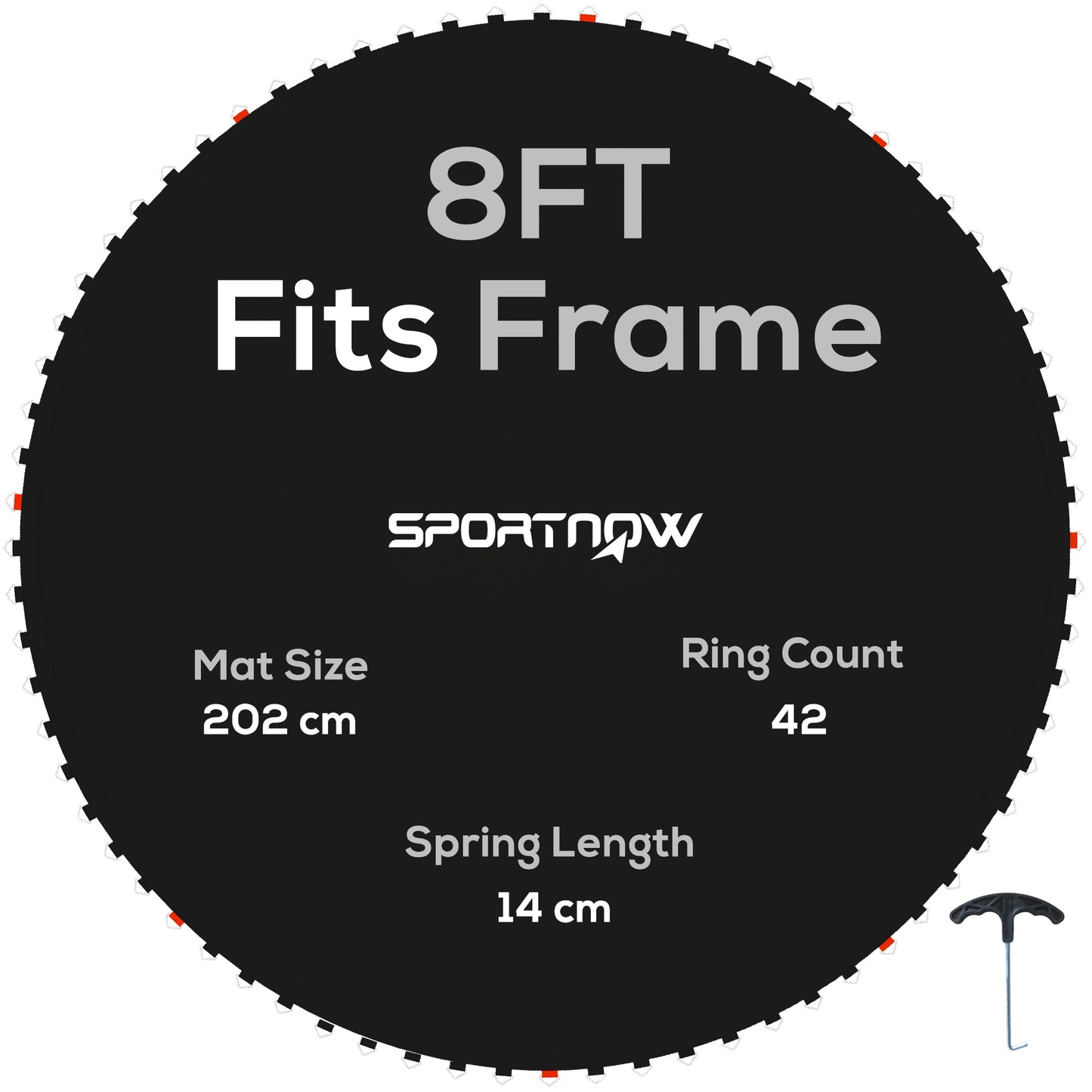 Photo of SPORTNOW Trampoline Replacement Mat with Spring Pull Tool, 42 V-Hooks, for 8ft Trampoline using 14cm Springs, Black in Black colour on a white background