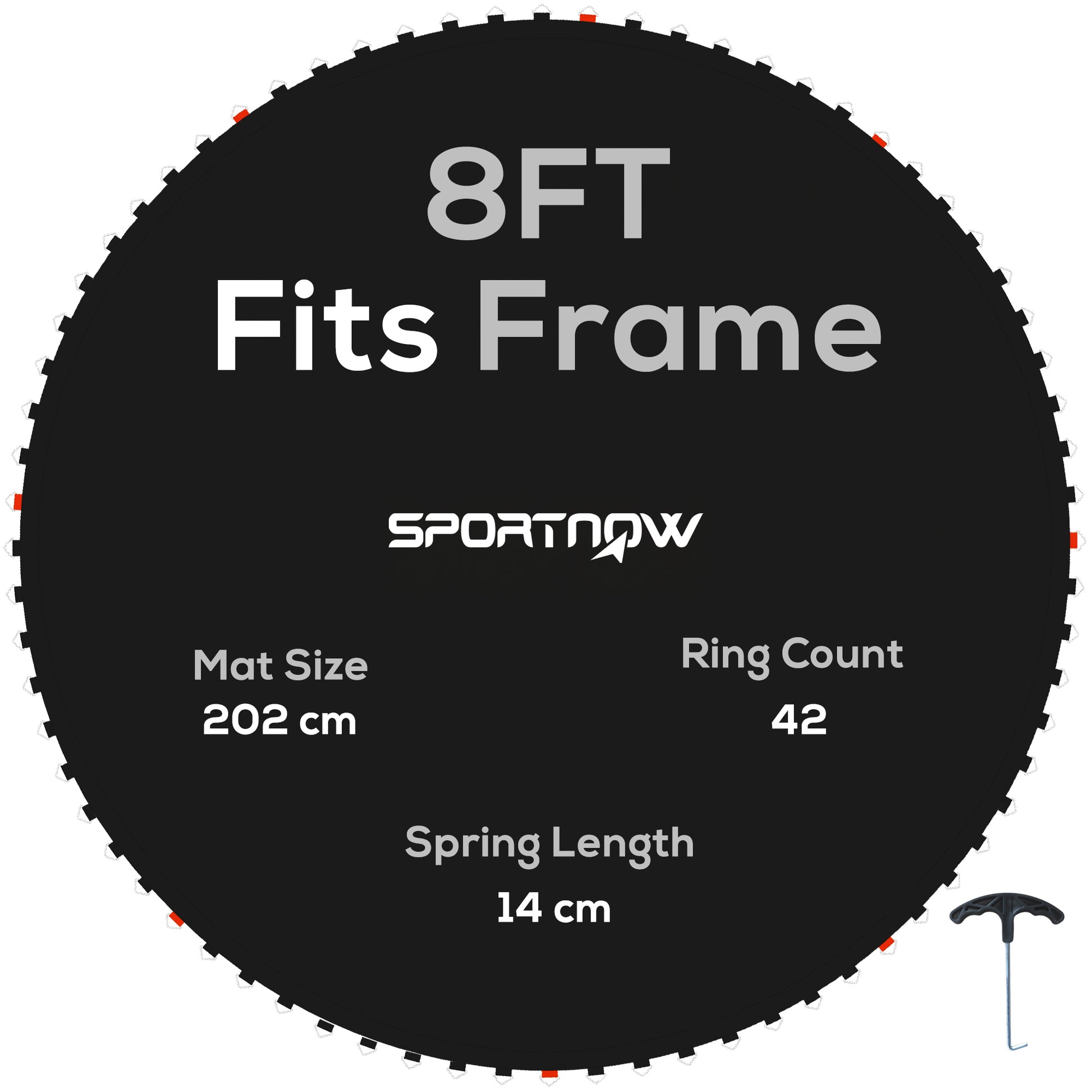Photo of SPORTNOW Trampoline Replacement Mat with Spring Pull Tool, 42 V-Hooks, for 8ft Trampoline using 14cm Springs, Black in Black colour on a white background