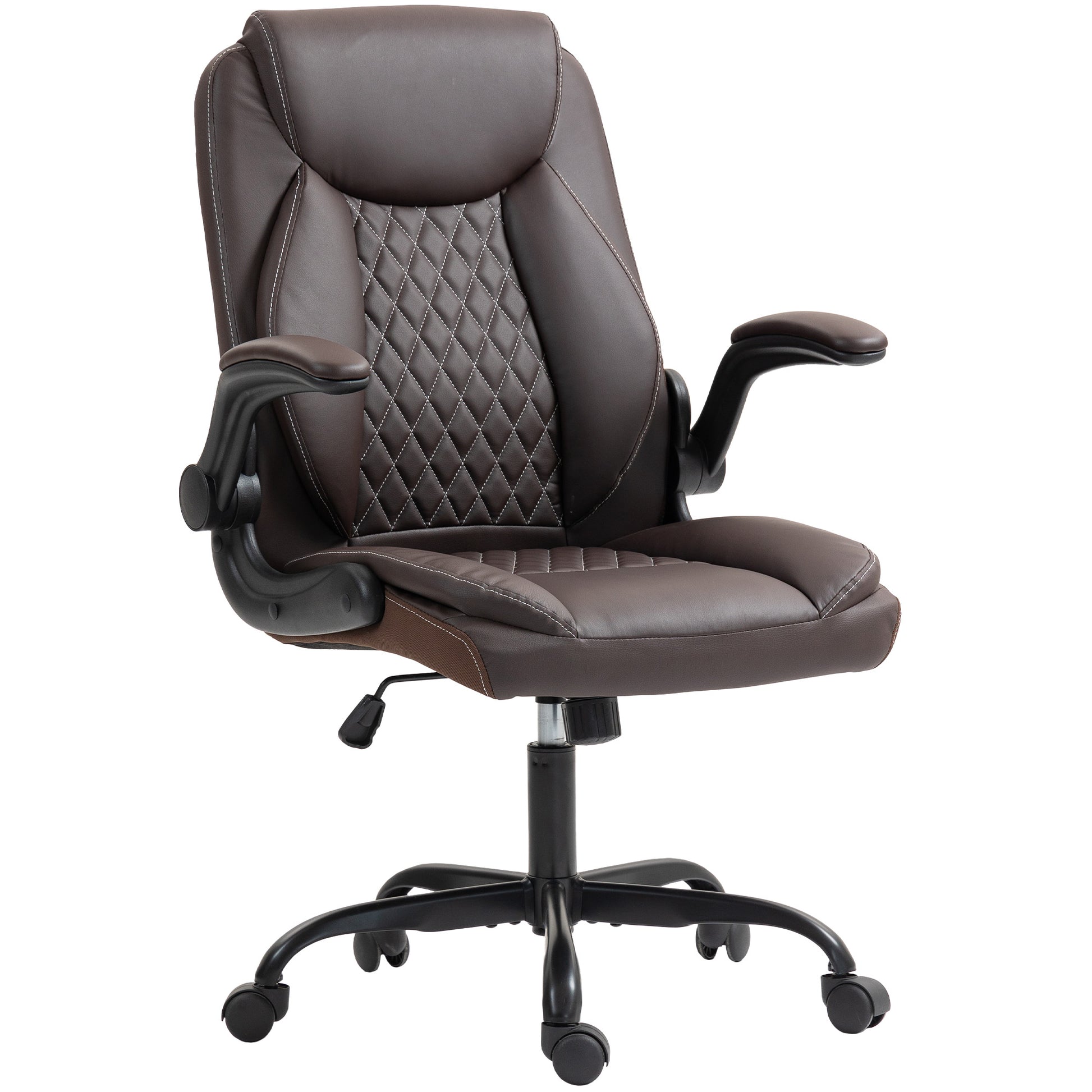 Photo of HOMCOM Faux Leather Office Chair. with Flip-Up Armrests - Brown in Brown colour on a white background