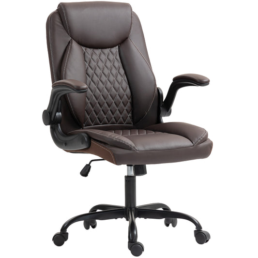 Photo of HOMCOM Faux Leather Office Chair. with Flip-Up Armrests - Brown in Brown colour on a white background