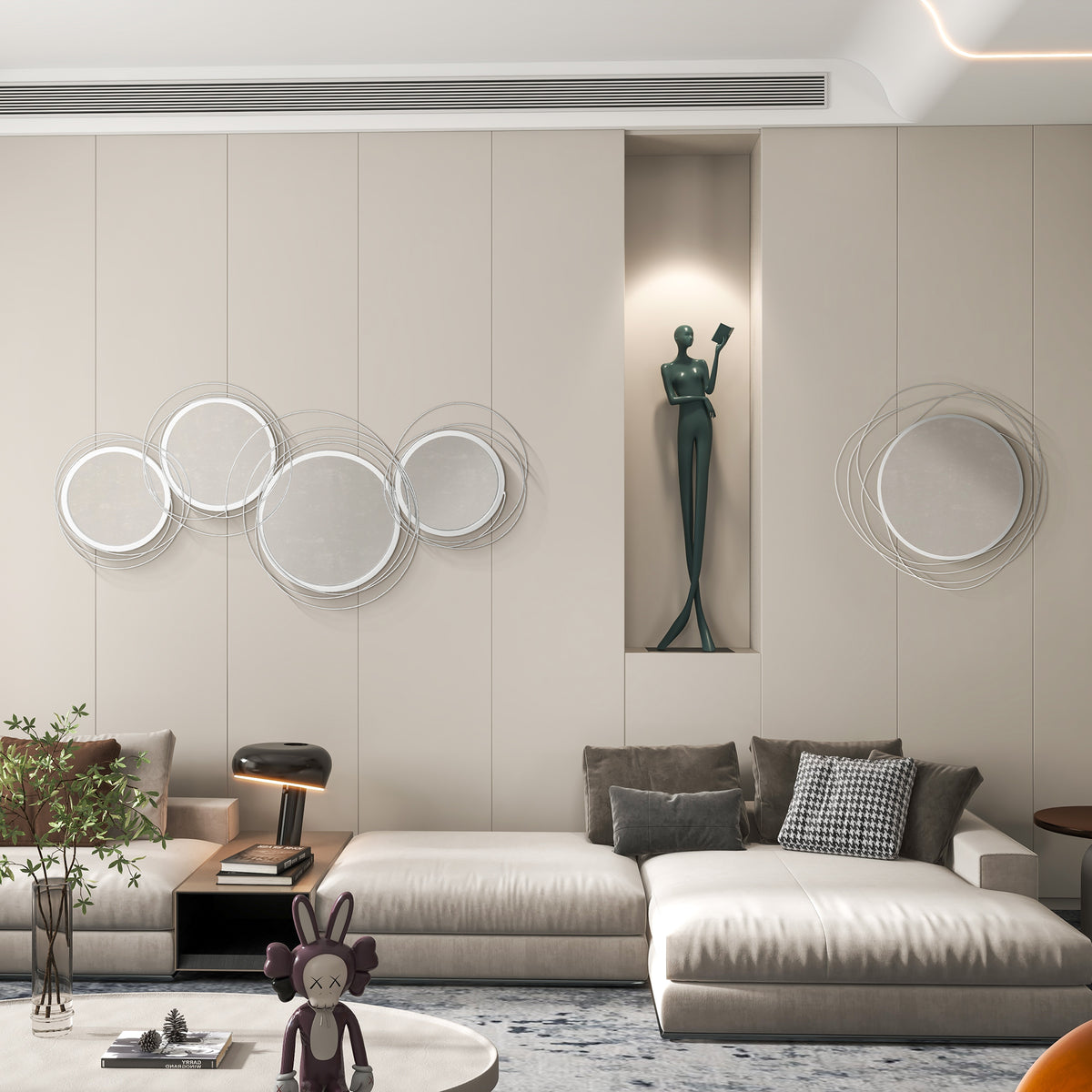 HOMCOM Metal Wall Art 107cm Modern Decorative Mirror Decor for Living Room Bedroom Dining Room, Silver