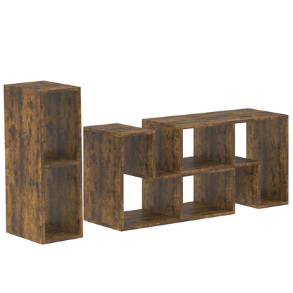 HOMCOM rustic brown modular TV stand with three open shelving blocks.