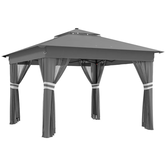 Photo of Outsunny 3.36 x 3.36m Pop Up Gazebo Party Tent with Solar-Powered LED Lights, Adjustable Event Shelter with Netting, Grey in Grey colour on a white background