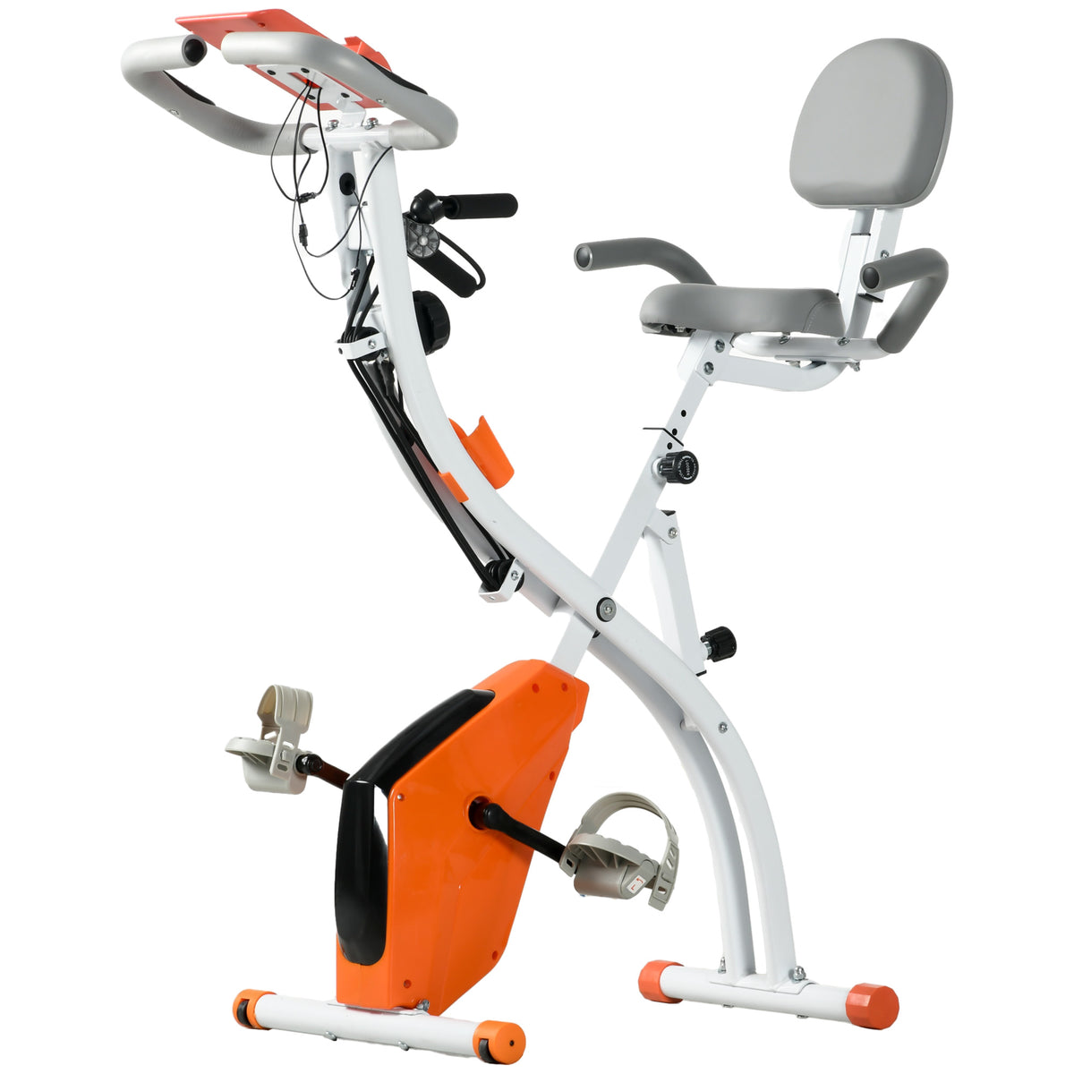 Photo of HOMCOM 2-in-1 Folding Exercise Bike with 8-Level Magnetic Resistance, Arm Resistance Band, Pulse Sensor, Orange in Orange colour on a white background