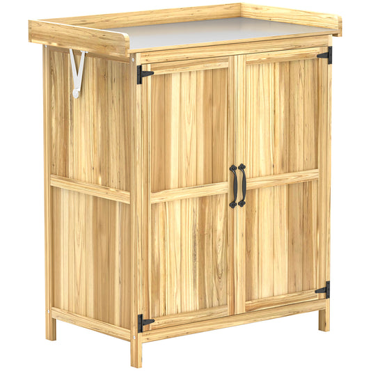 Photo of Outsunny 43 x 74cm Fir Wood Shed, with Metal Worktop - Natural Finish in Finish colour on a white background