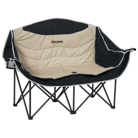 Photo of Outsunny Double Camping Chair for Adults, Oversized Heavy Duty Padded Folding Chair with Armrests, Cup Holders and Carry Bag for Outdoor Camping Hiking Picnic Fishing, 250kg Capacity, Khaki in Khaki colour on a white background