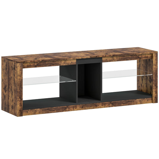 Photo of HOMCOM TV Stand Cabinet with LED Lights and Remote Control for TVs up to 65", Entertainment Centre with Storage Shelves and Compartment, Rustic Brown in Brown colour on a white background