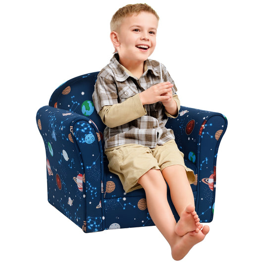 HOMCOM blue space-print kids' armchair with rounded back and padded armrests